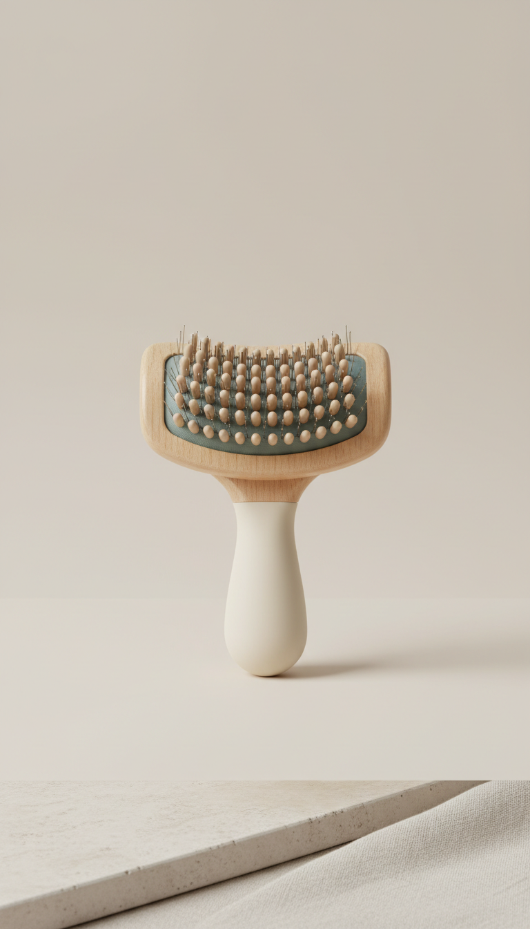 Soft-touch pet grooming brush with ergonomic handle